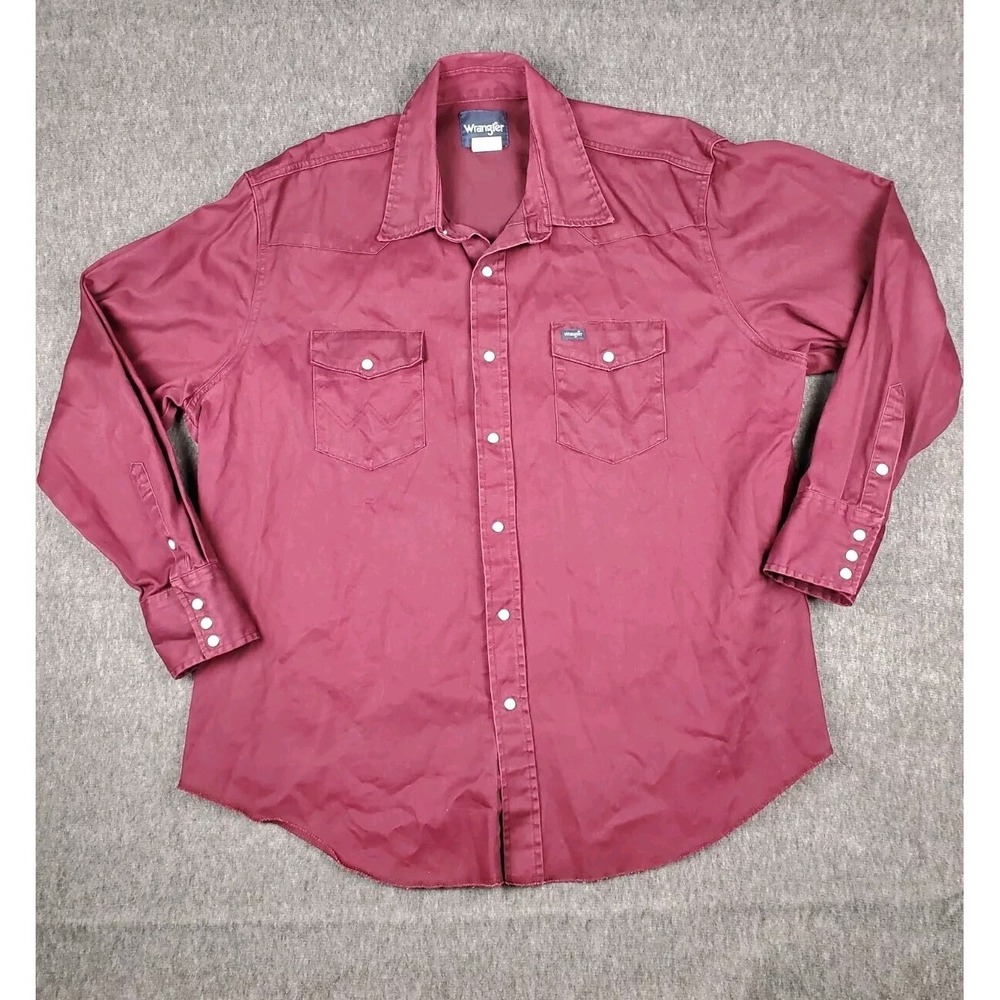 Vintage Wrangler Shirt Mens 2XL Brushpopper Western Pearl Snap Long Sleeve Work